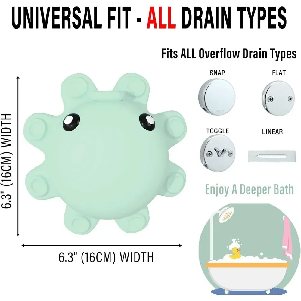 Cute Mint Green Octopus Cartoon Bathtub Overflow Drain Cover for More Water